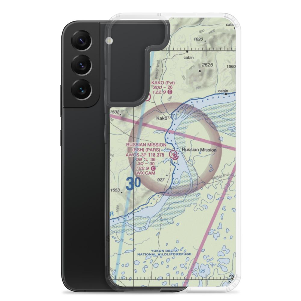 Russian Mission Airport (RSH) VFR Sectional Samsung Case Samsung Galaxy S22 Plus model shown