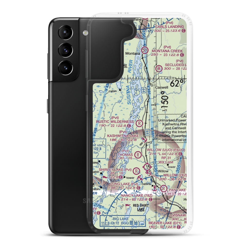 Rustic Wilderness Airport (02AK) VFR Sectional Samsung Case Samsung Galaxy S21 Plus model shown