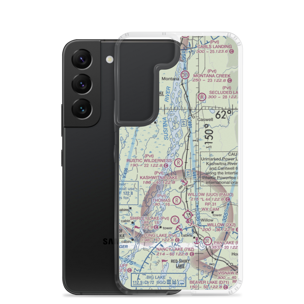 Rustic Wilderness Airport (02AK) VFR Sectional Samsung Case Samsung Galaxy S22 model shown