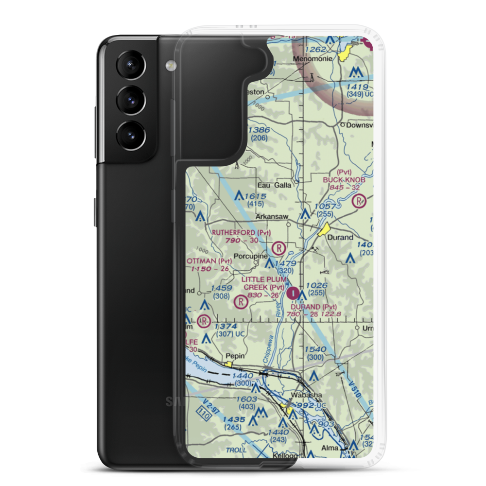 Rutherford Airport (28WI) VFR Sectional Samsung Case Samsung Galaxy S21 Plus model shown