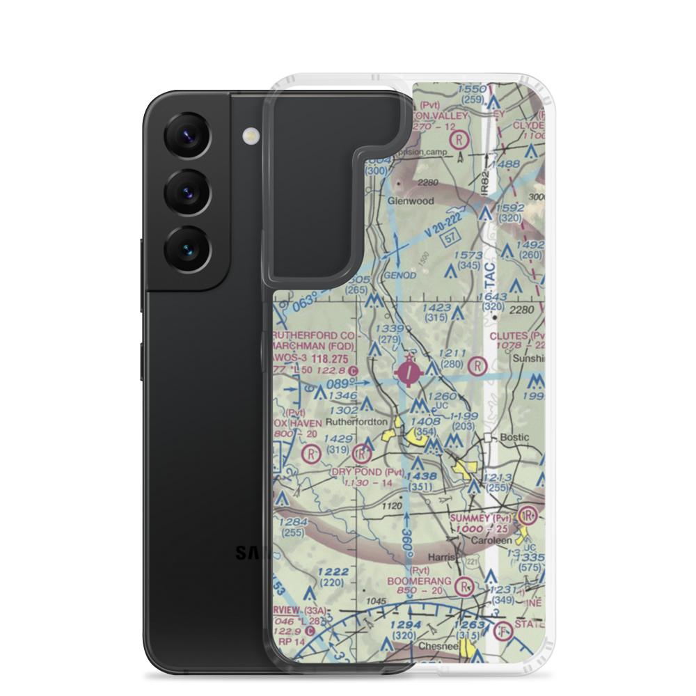 Rutherford County Marchman Field (FQD) VFR Sectional Samsung Case Samsung Galaxy S22 model shown