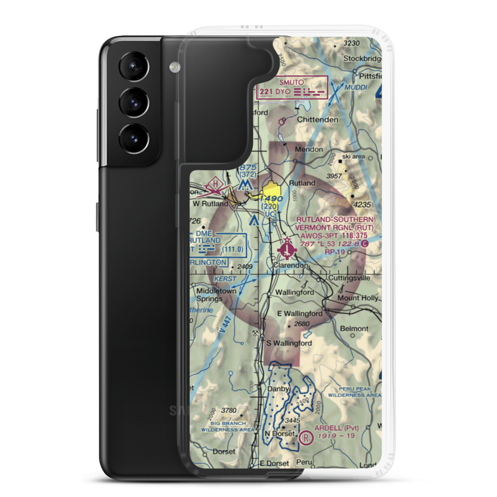 Rutland - Southern Vermont Regional Airport (RUT) VFR Sectional Samsung Case Samsung Galaxy S21 Plus model shown
