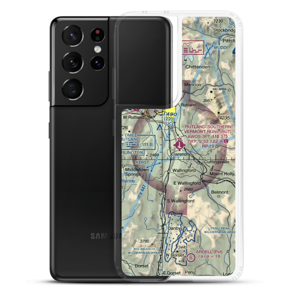 Rutland - Southern Vermont Regional Airport (RUT) VFR Sectional Samsung Case Samsung Galaxy S21 Ultra model shown