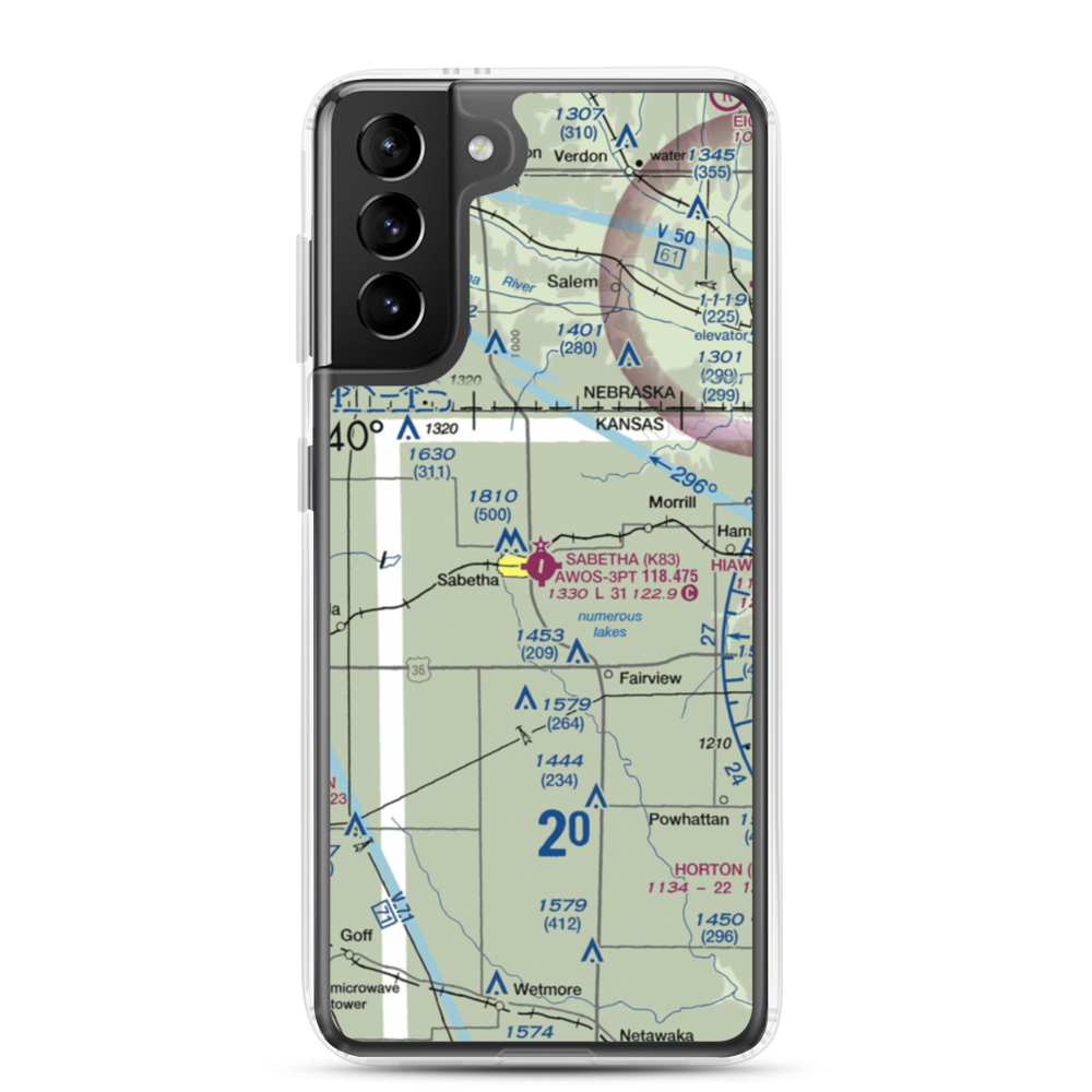 Sabetha Municipal Airport (K83) VFR Sectional Samsung Case Samsung Galaxy S21 Plus model shown