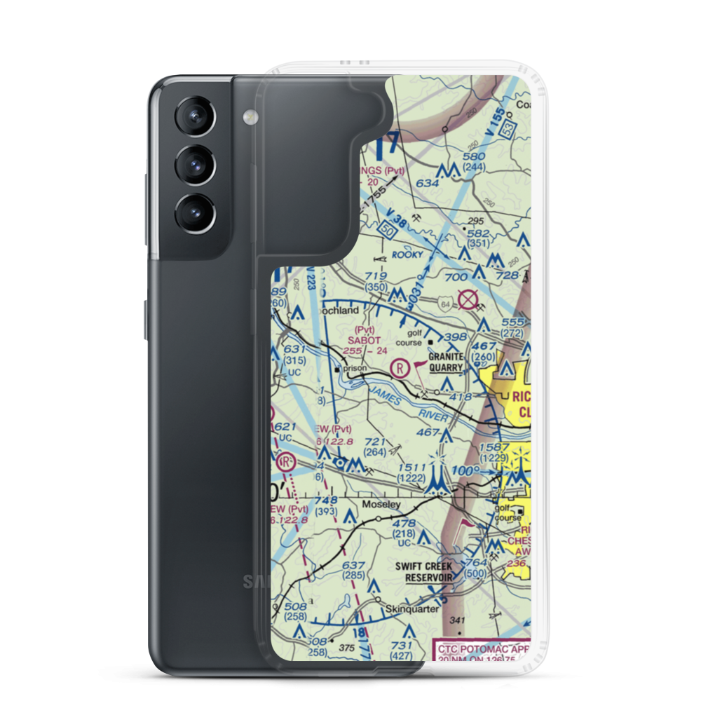 Sabot Airport (1VA0) VFR Sectional Samsung Case Samsung Galaxy S21 model shown