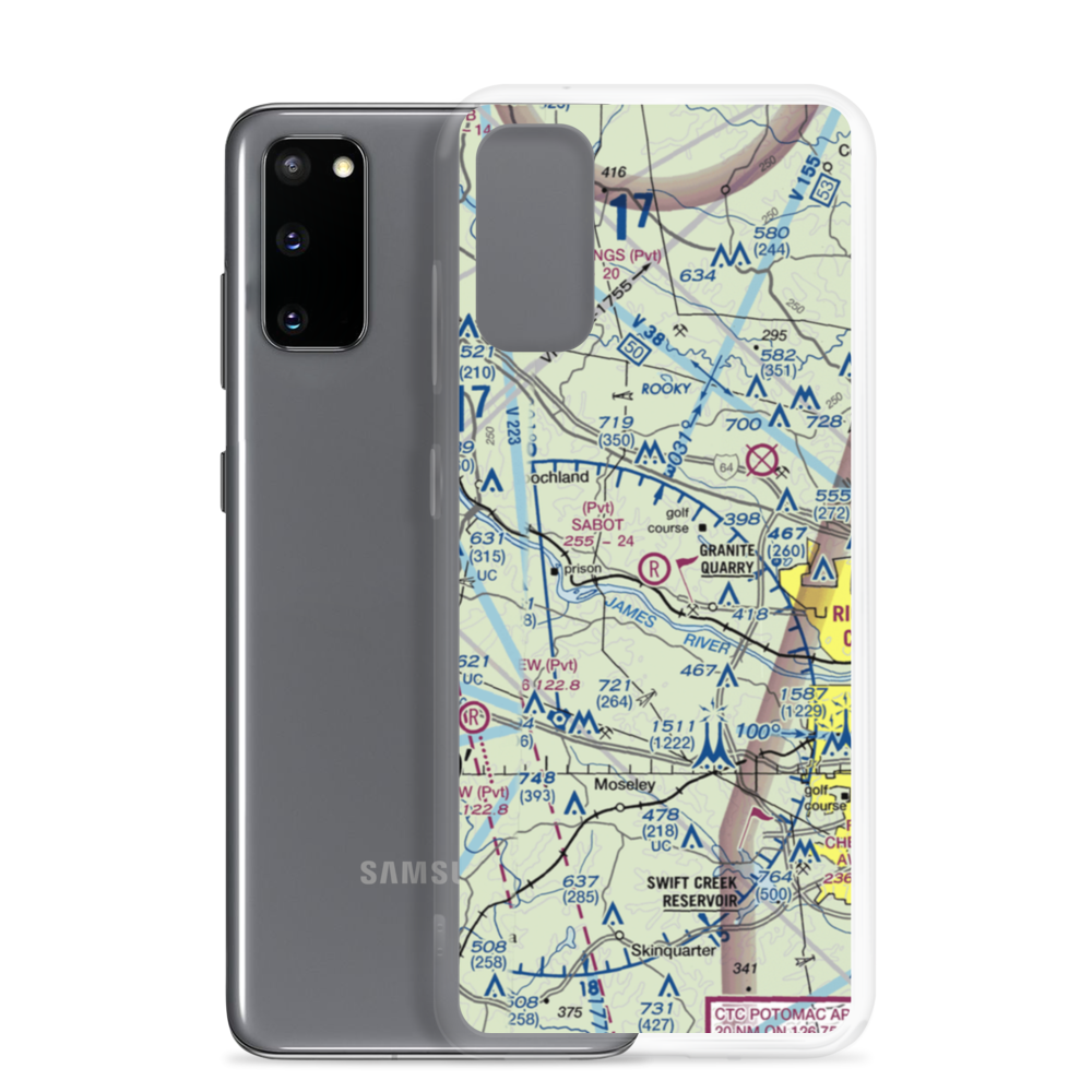 Sabot Airport (1VA0) VFR Sectional Samsung Case Samsung Galaxy S20 model shown