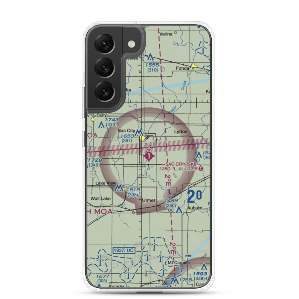 Sac City Municipal Airport (SKI) VFR Sectional Samsung Case Samsung Galaxy S22 Plus model shown