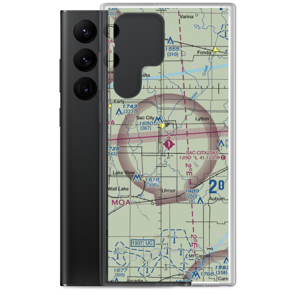 Sac City Municipal Airport (SKI) VFR Sectional Samsung Case Samsung Galaxy S22 Ultra model shown