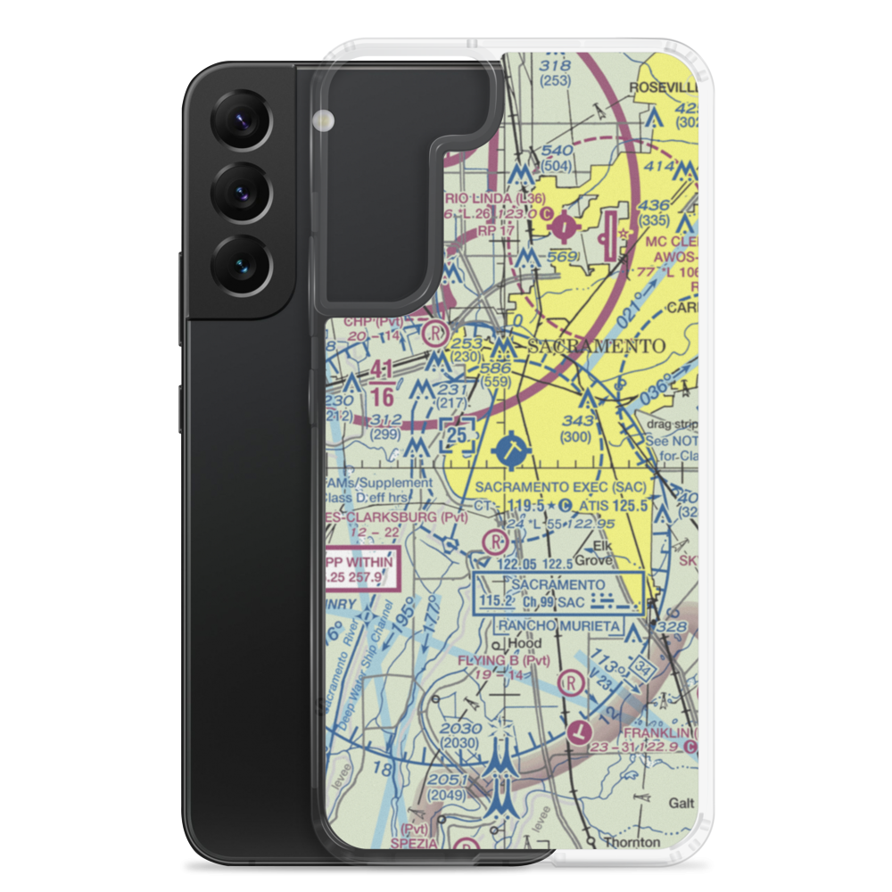 Sacramento Executive Airport (SAC) VFR Sectional Samsung Case Samsung Galaxy S22 Plus model shown