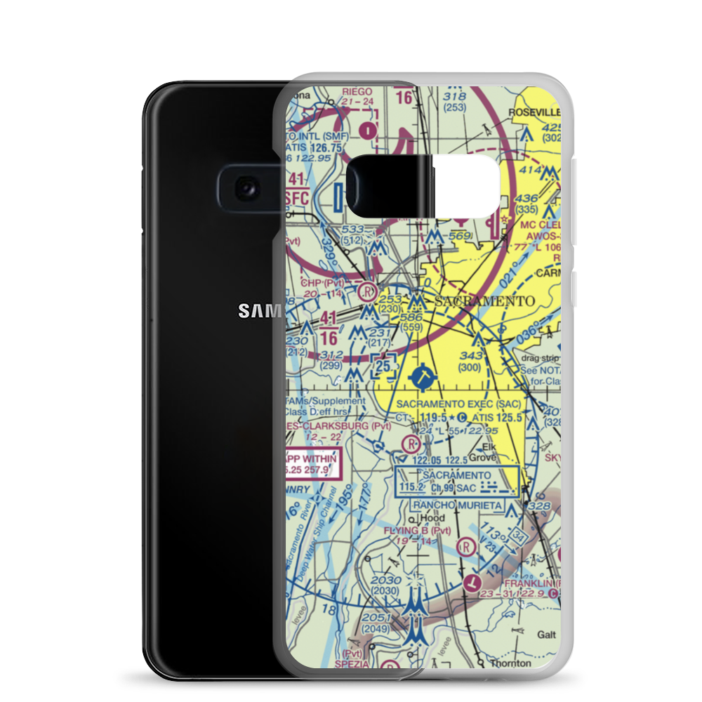Sacramento Executive Airport (SAC) VFR Sectional Samsung Case Samsung Galaxy S10e model shown