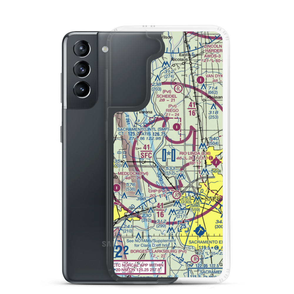 Sacramento International Airport (SMF) VFR Sectional Samsung Case Samsung Galaxy S21 model shown