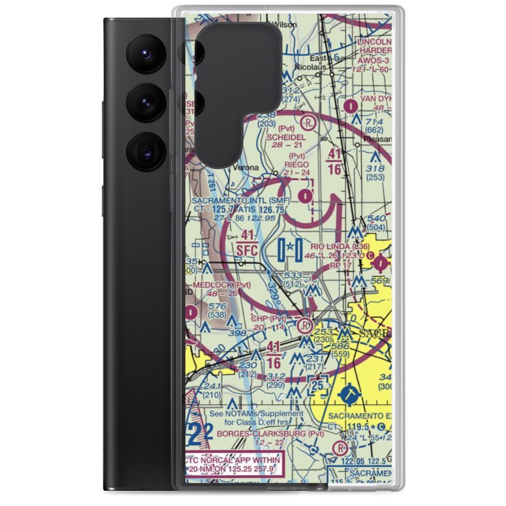 Sacramento International Airport (SMF) VFR Sectional Samsung Case Samsung Galaxy S22 Ultra model shown