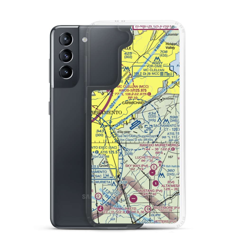 Sacramento Mather Airport (MHR) VFR Sectional Samsung Case Samsung Galaxy S21 model shown