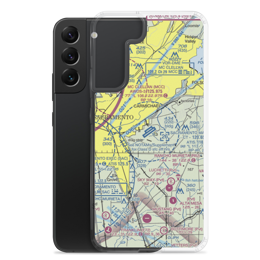 Sacramento Mather Airport (MHR) VFR Sectional Samsung Case Samsung Galaxy S22 Plus model shown