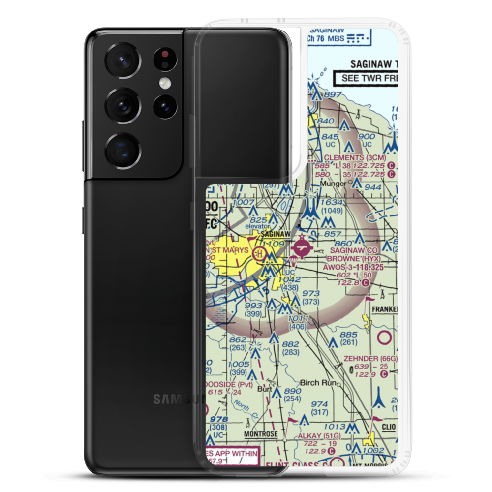 Saginaw County H.W. Browne Airport (HYX) VFR Sectional Samsung Case Samsung Galaxy S21 Ultra model shown