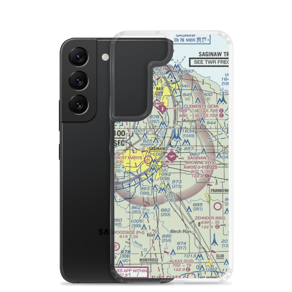 Saginaw County H.W. Browne Airport (HYX) VFR Sectional Samsung Case Samsung Galaxy S22 model shown
