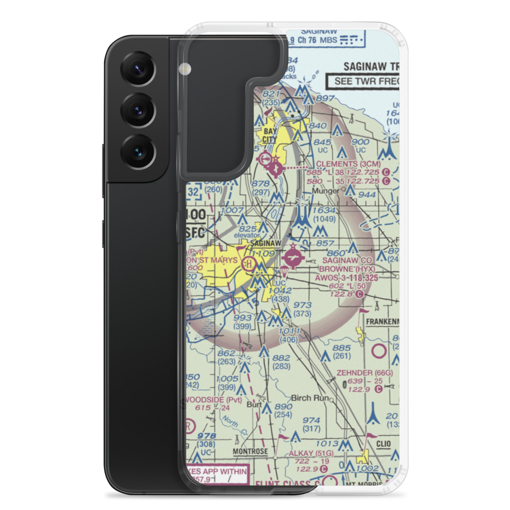 Saginaw County H.W. Browne Airport (HYX) VFR Sectional Samsung Case Samsung Galaxy S22 Plus model shown