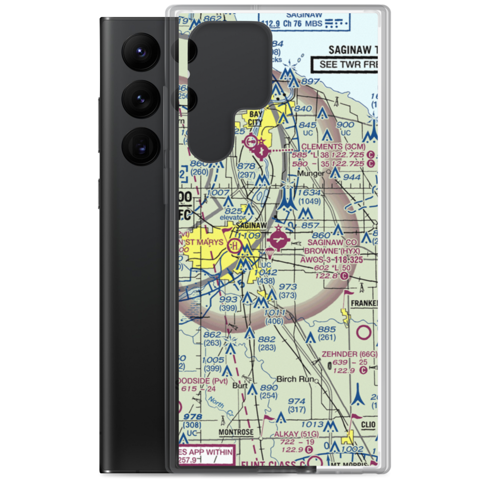 Saginaw County H.W. Browne Airport (HYX) VFR Sectional Samsung Case Samsung Galaxy S22 Ultra model shown