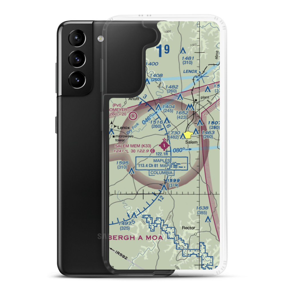 Salem Memorial Airport (K33) VFR Sectional Samsung Case Samsung Galaxy S21 Plus model shown