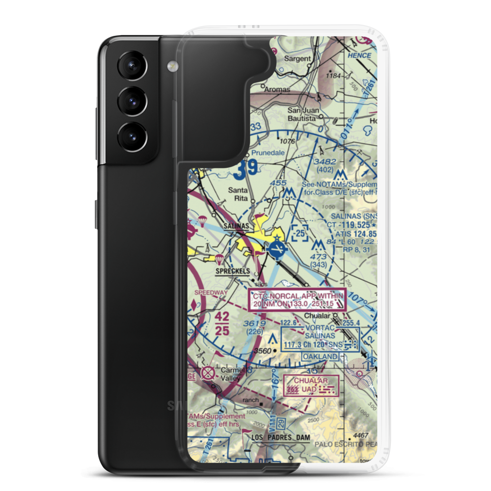 Salinas Municipal Airport (SNS) VFR Sectional Samsung Case Samsung Galaxy S21 Plus model shown