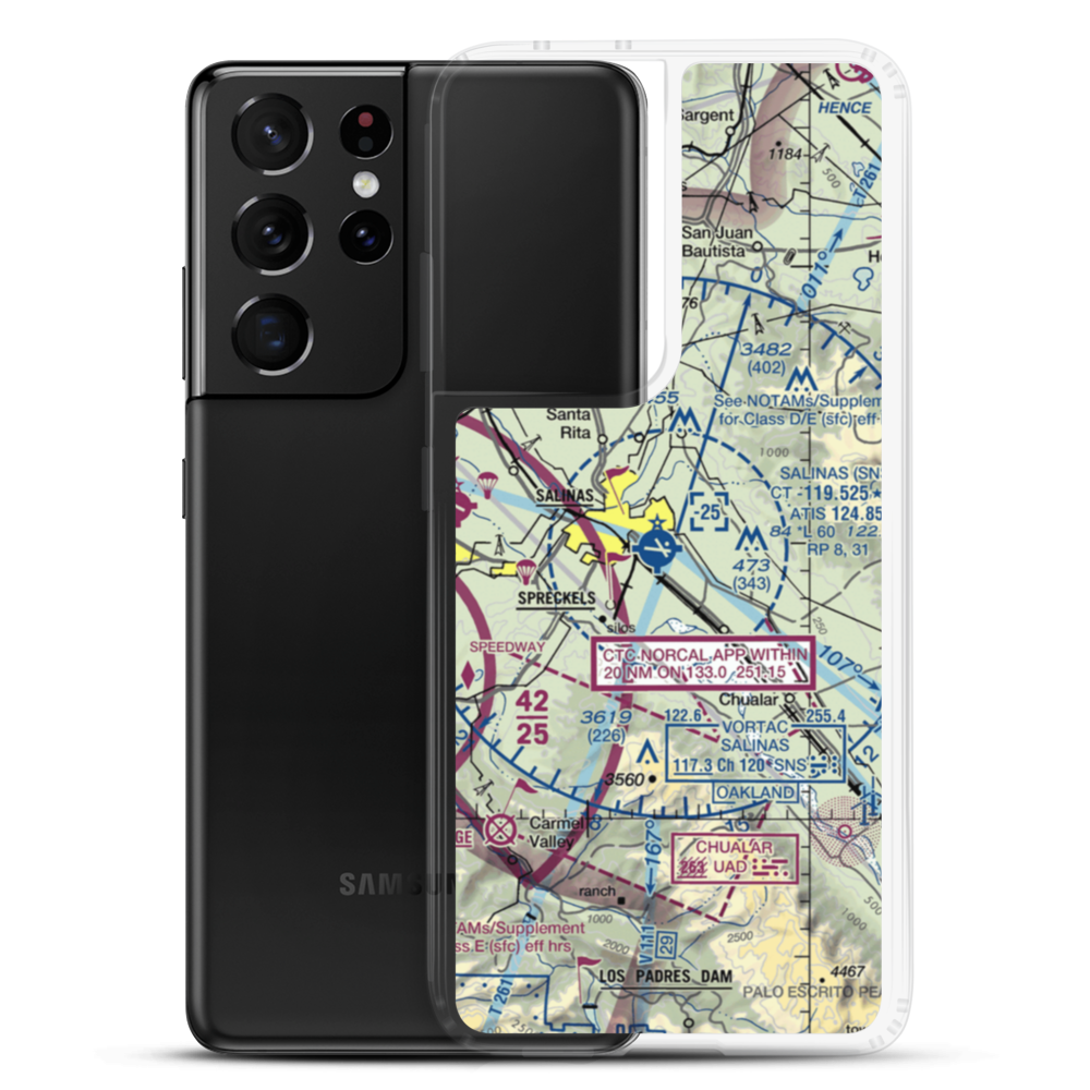 Salinas Municipal Airport (SNS) VFR Sectional Samsung Case Samsung Galaxy S21 Ultra model shown