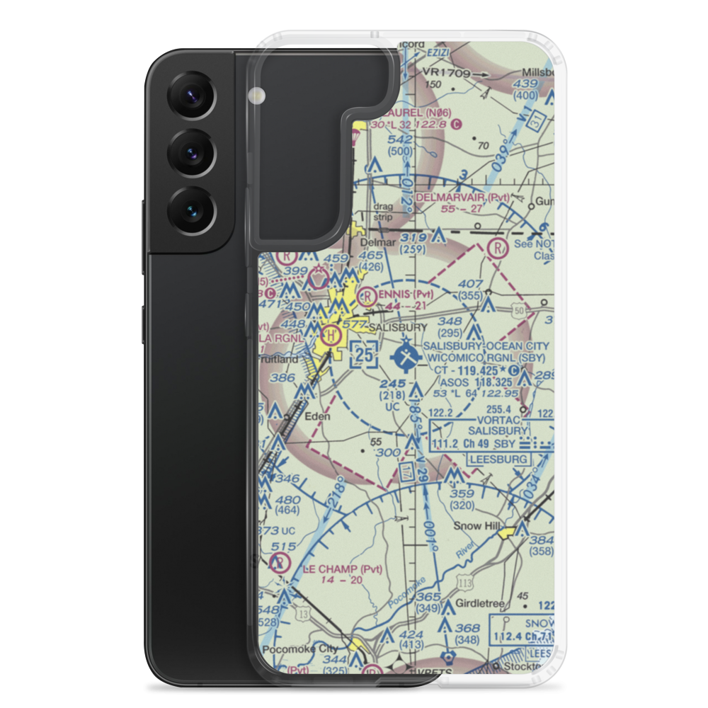 Salisbury Ocean City Wicomico Regional Airport (SBY) VFR Sectional Samsung Case Samsung Galaxy S22 Plus model shown