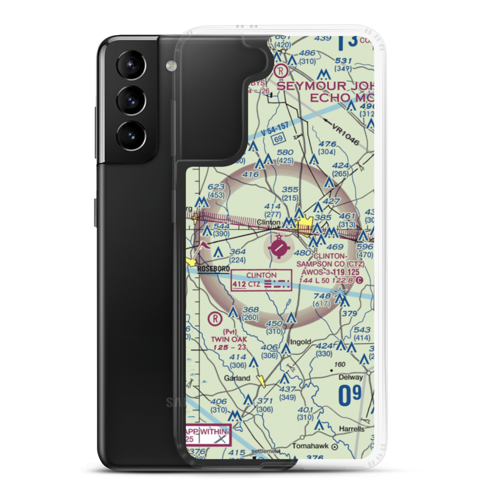 Sampson County Airport (CTZ) VFR Sectional Samsung Case Samsung Galaxy S21 Plus model shown