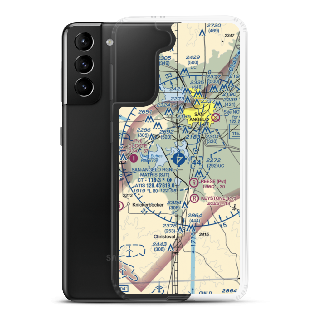 San Angelo Regional Mathis Field (SJT) VFR Sectional Samsung Case Samsung Galaxy S21 Plus model shown