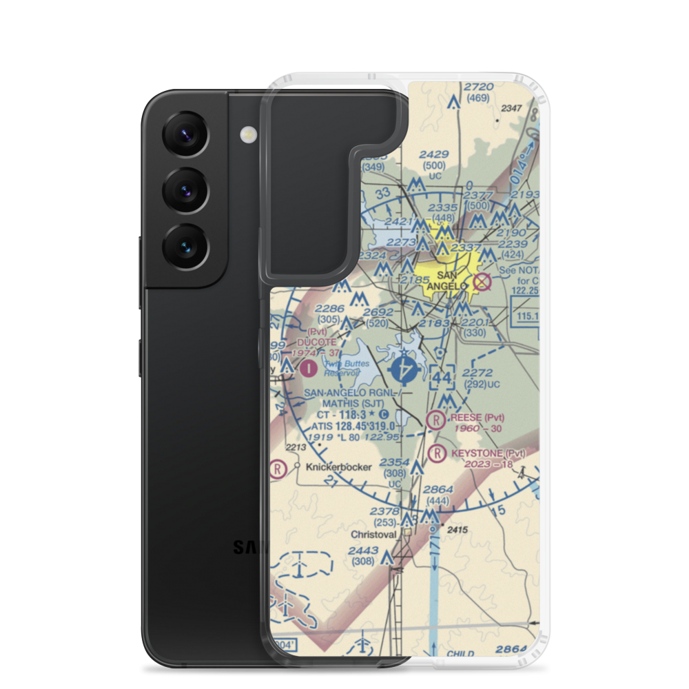 San Angelo Regional Mathis Field (SJT) VFR Sectional Samsung Case Samsung Galaxy S22 model shown