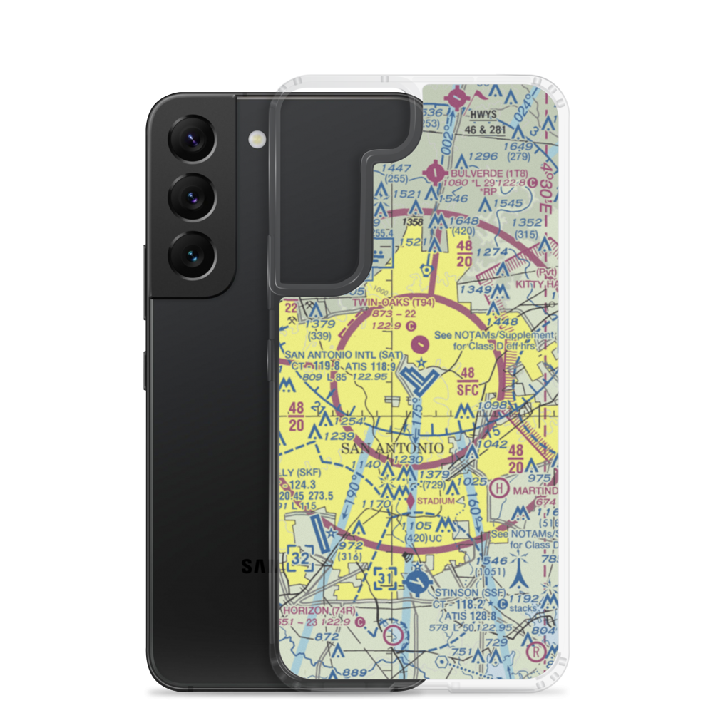 San Antonio International Airport (SAT) VFR Sectional Samsung Case Samsung Galaxy S22 model shown