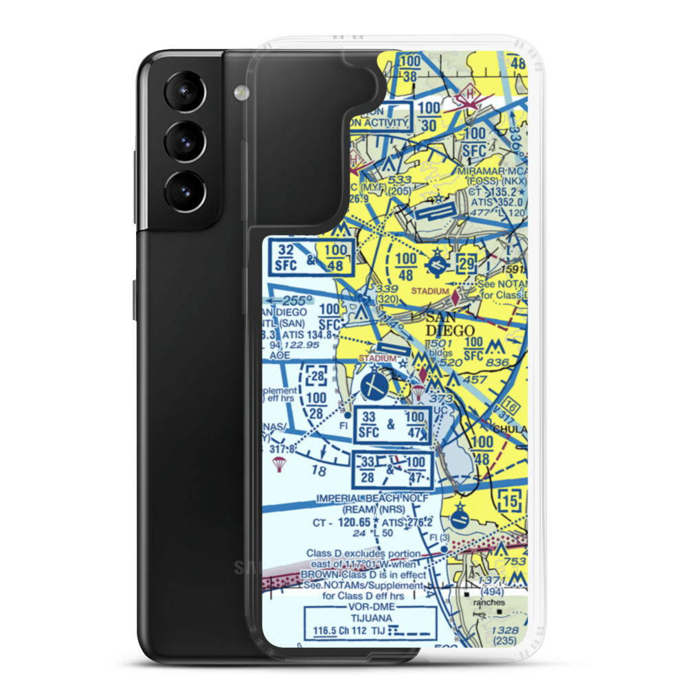 San Diego International Airport (SAN) VFR Sectional Samsung Case Samsung Galaxy S21 Plus model shown