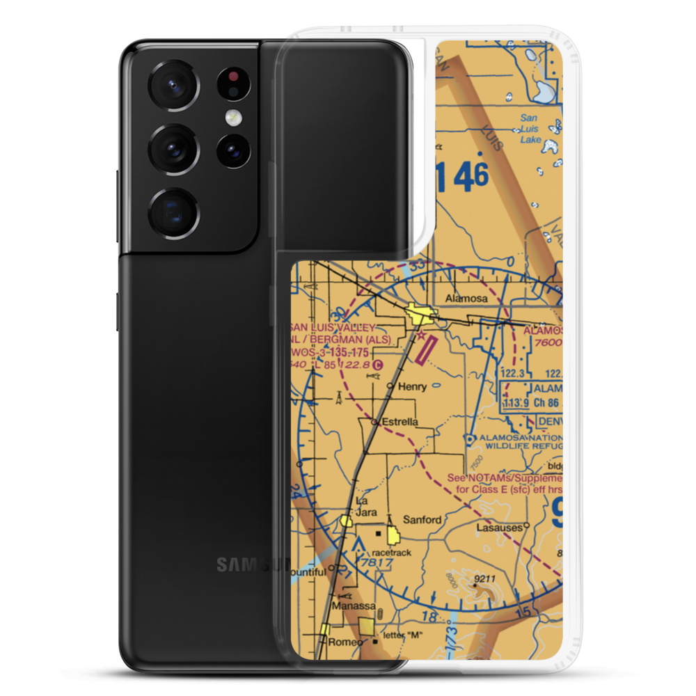 San Luis Valley Regional Bergman Field (ALS) VFR Sectional Samsung Case Samsung Galaxy S21 Ultra model shown