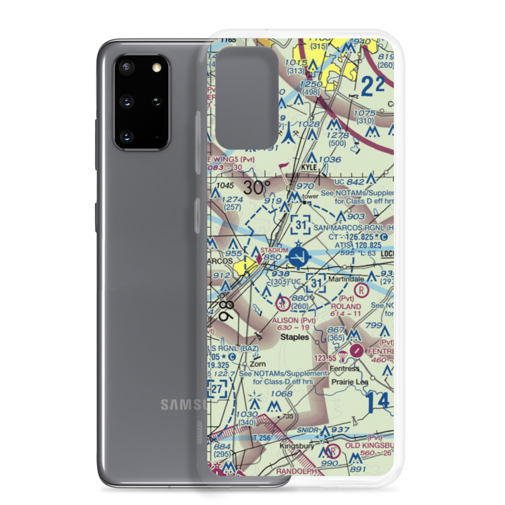 San Marcos Regional Airport (HYI) VFR Sectional Samsung Case Samsung Galaxy S20 Plus model shown