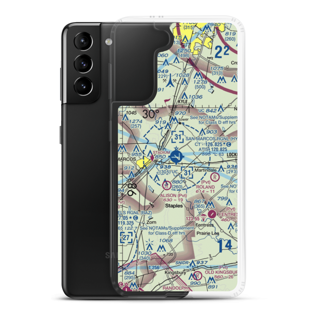 San Marcos Regional Airport (HYI) VFR Sectional Samsung Case Samsung Galaxy S21 Plus model shown
