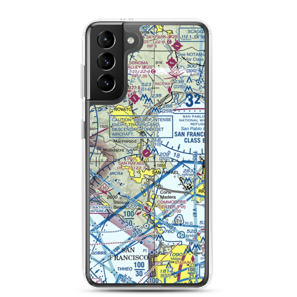 San Rafael Airport (CA35) VFR Sectional Samsung Case Samsung Galaxy S21 Plus model shown