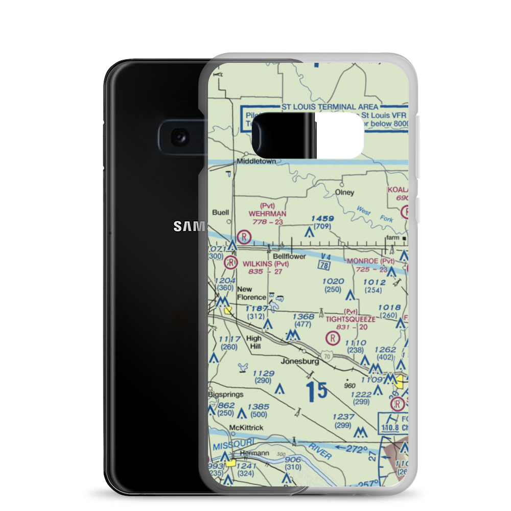 Sanctuary Airport (MO86) VFR Sectional Samsung Case Samsung Galaxy S10e model shown
