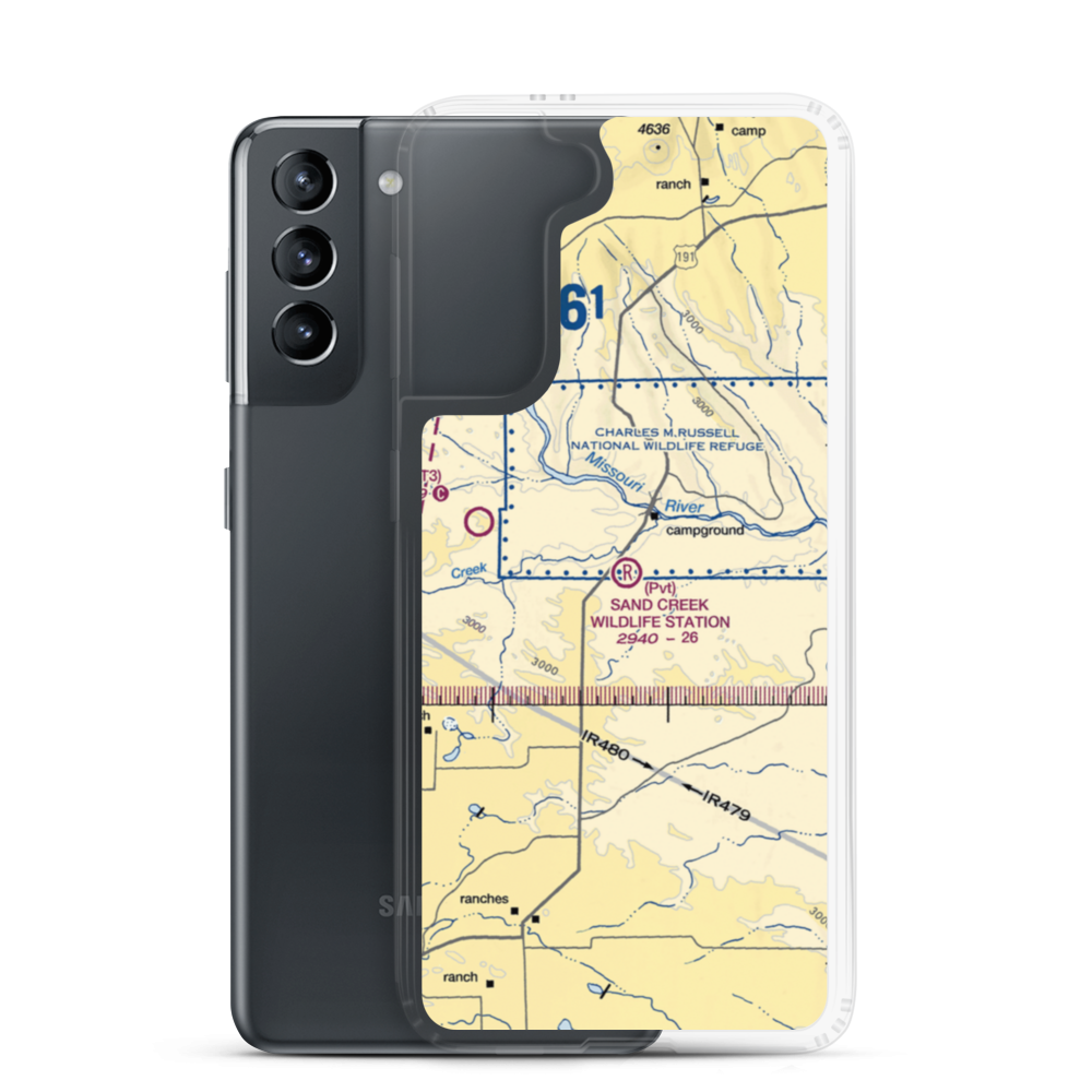Sand Creek Wildlife Station Airport (MT79) VFR Sectional Samsung Case Samsung Galaxy S21 model shown