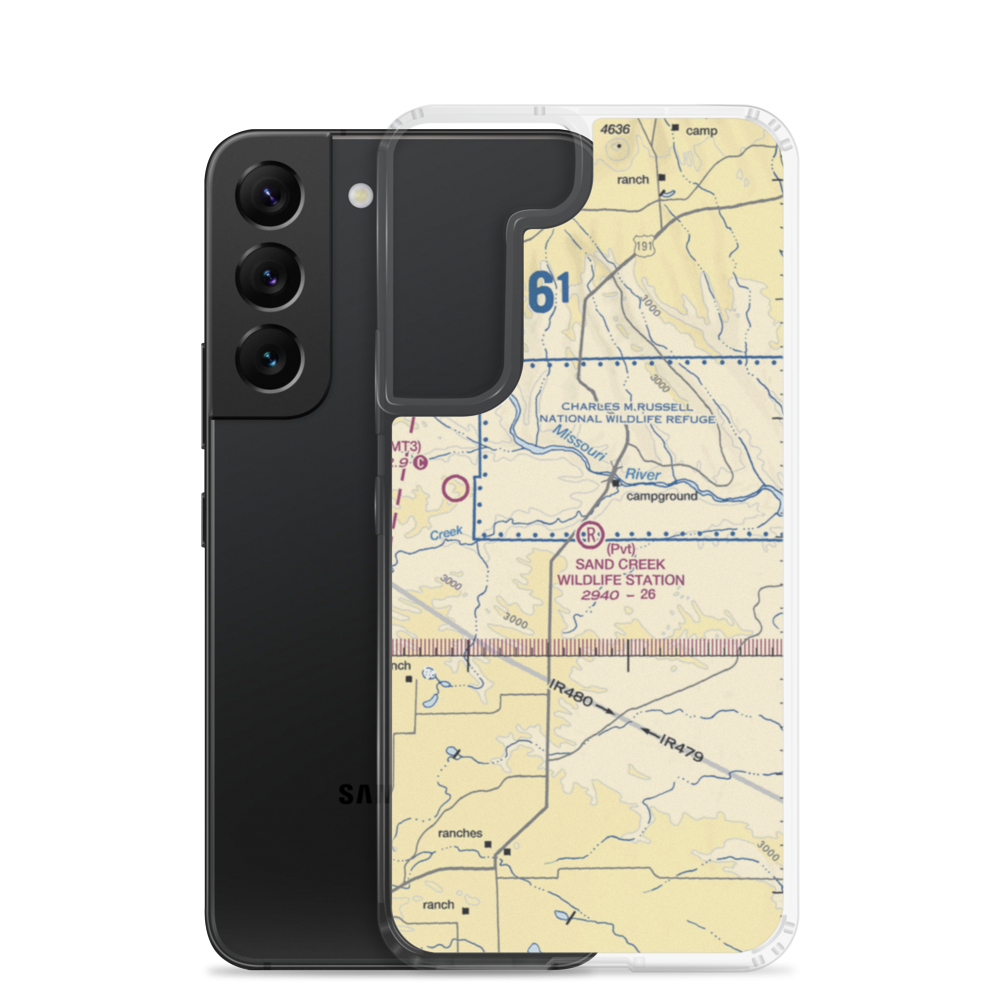Sand Creek Wildlife Station Airport (MT79) VFR Sectional Samsung Case Samsung Galaxy S22 model shown