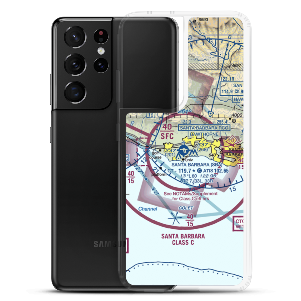 Santa Barbara Municipal Airport (SBA) VFR Sectional Samsung Case Samsung Galaxy S21 Ultra model shown