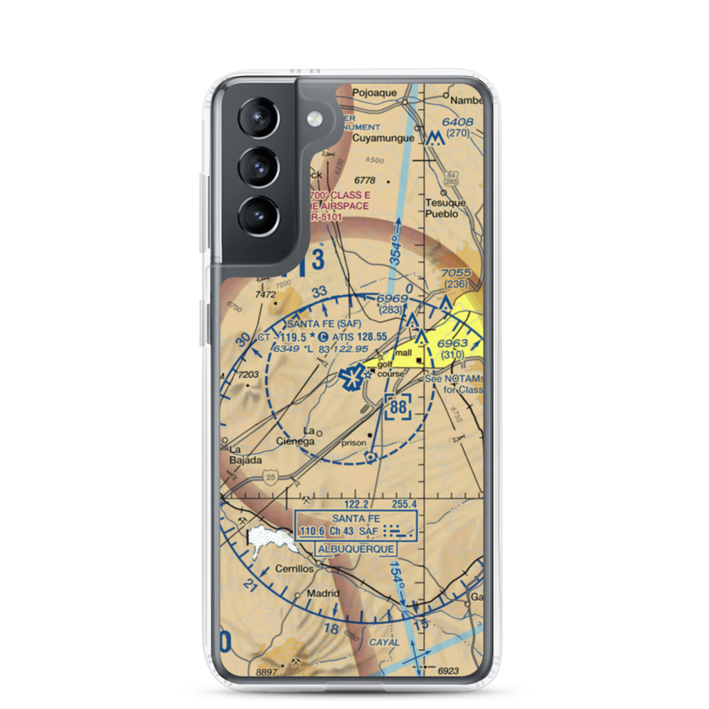 Santa Fe Municipal Airport (SAF) VFR Sectional Samsung Case Samsung Galaxy S21 model shown
