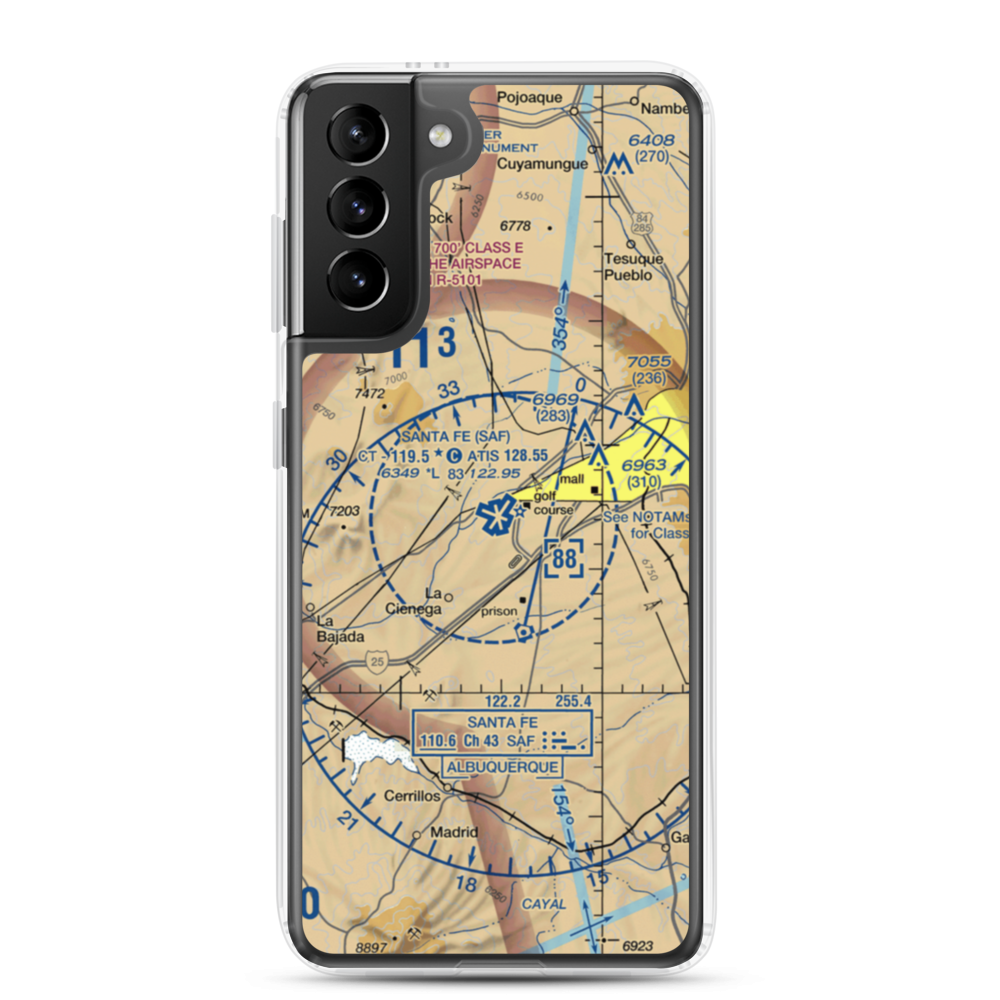 Santa Fe Municipal Airport (SAF) VFR Sectional Samsung Case Samsung Galaxy S21 Plus model shown
