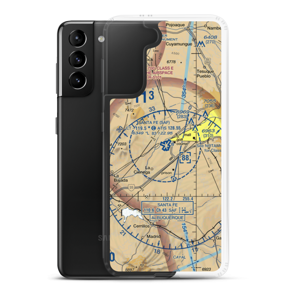 Santa Fe Municipal Airport (SAF) VFR Sectional Samsung Case Samsung Galaxy S21 Plus model shown