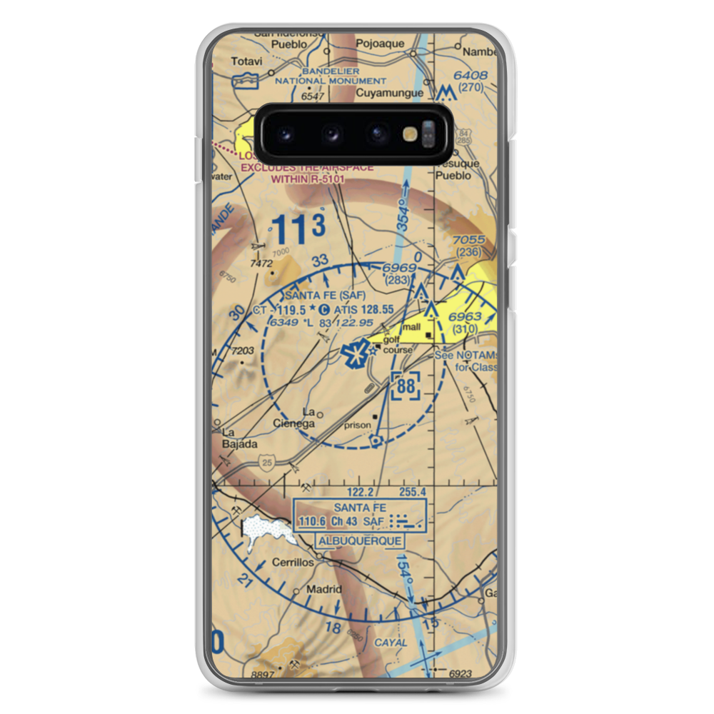Santa Fe Municipal Airport (SAF) VFR Sectional Samsung Case Samsung Galaxy S10+ model shown