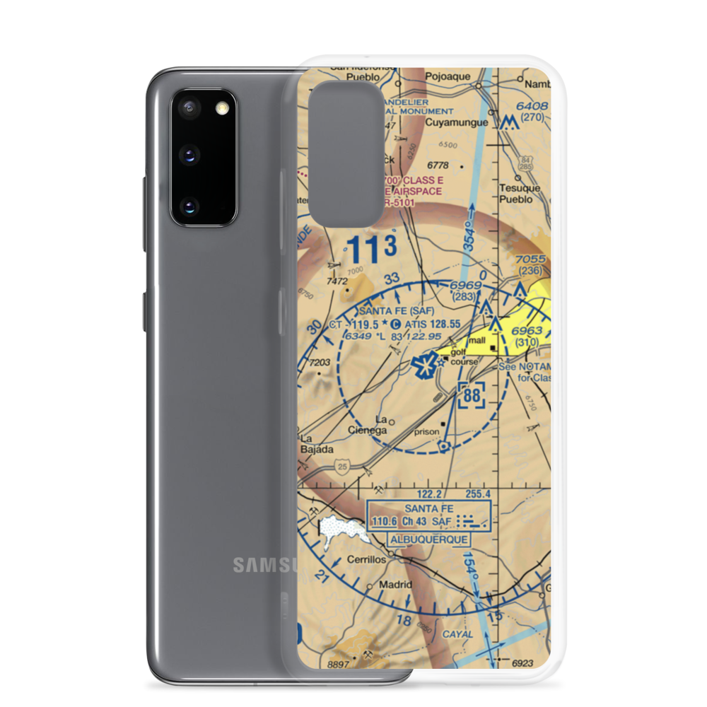 Santa Fe Municipal Airport (SAF) VFR Sectional Samsung Case Samsung Galaxy S20 model shown