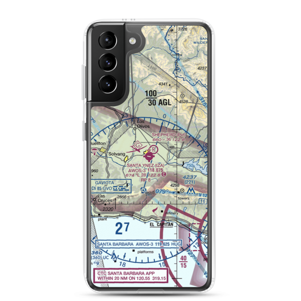 Santa Ynez Airport (IZA) VFR Sectional Samsung Case Samsung Galaxy S21 Plus model shown