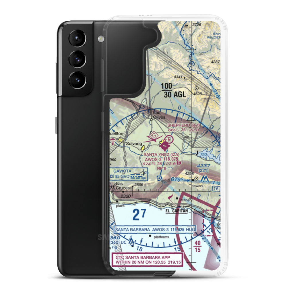 Santa Ynez Airport (IZA) VFR Sectional Samsung Case Samsung Galaxy S21 Plus model shown