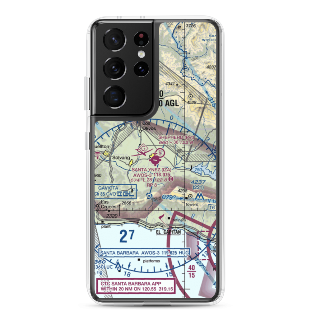 Santa Ynez Airport (IZA) VFR Sectional Samsung Case Samsung Galaxy S21 Ultra model shown