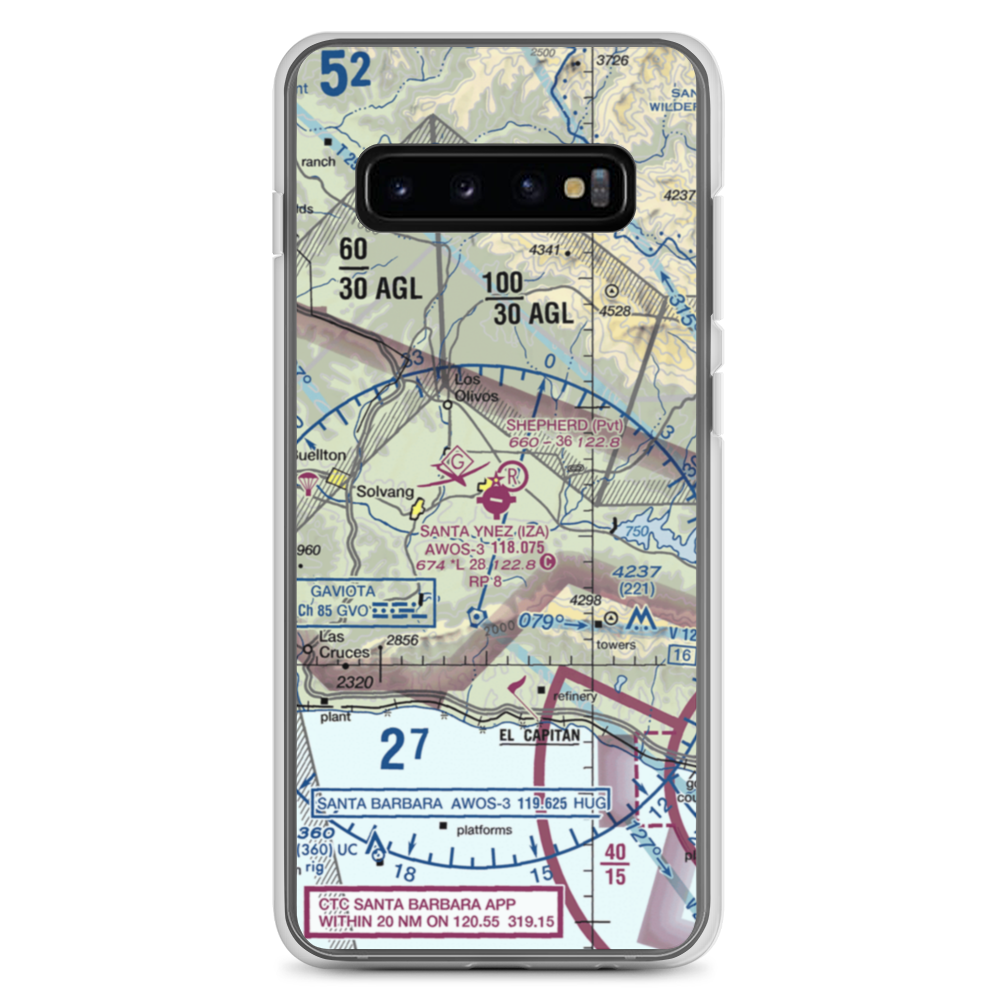 Santa Ynez Airport (IZA) VFR Sectional Samsung Case Samsung Galaxy S10+ model shown