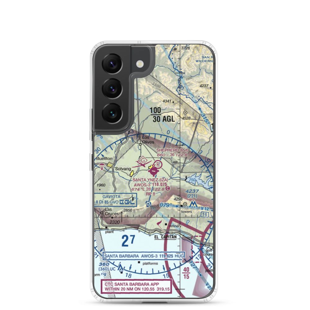 Santa Ynez Airport (IZA) VFR Sectional Samsung Case Samsung Galaxy S22 model shown
