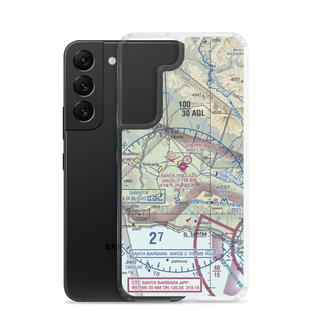 Santa Ynez Airport (IZA) VFR Sectional Samsung Case Samsung Galaxy S22 model shown